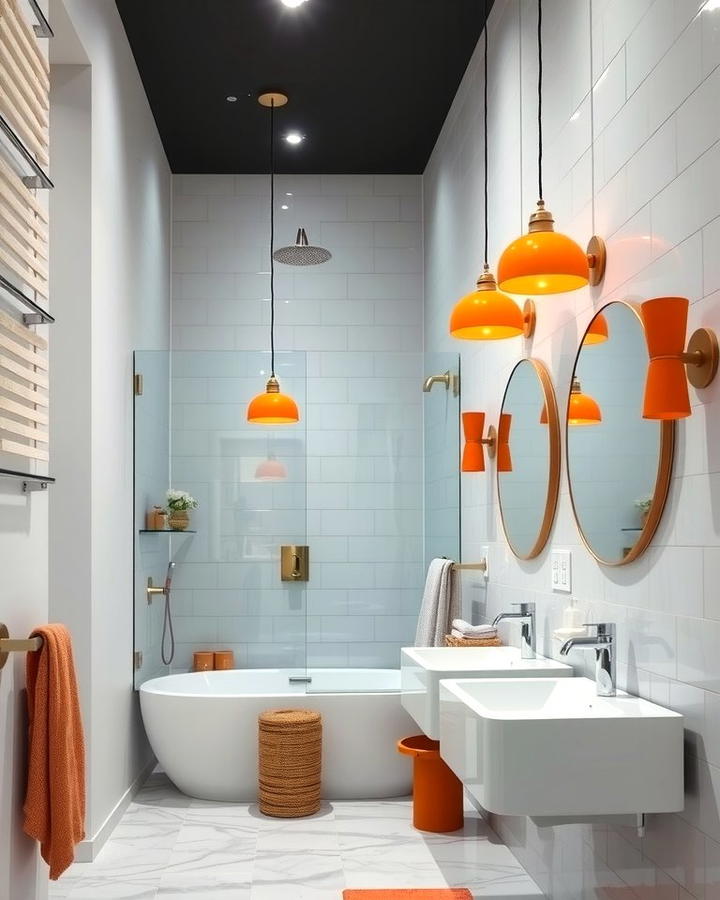 Orange Statement Lighting - 25 Orange Bathroom Ideas