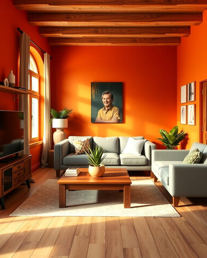 Orange Walls with Natural Wood - 25 Orange Room Ideas