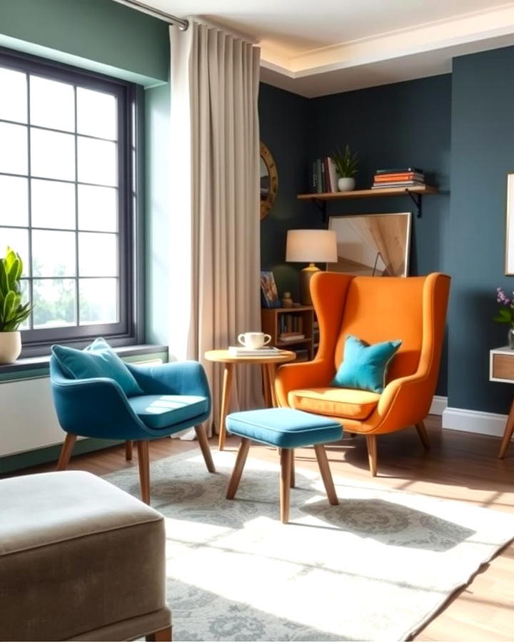 Orange and Blue Accent Chairs - 25 orange and blue living room ideas