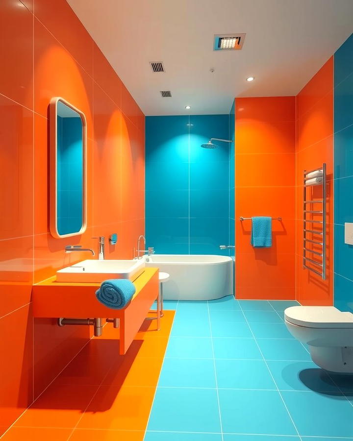 Orange and Blue Contrast - 25 Orange Bathroom Ideas