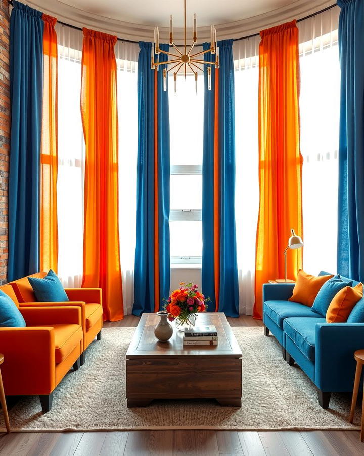 Orange and Blue Curtains - 25 orange and blue living room ideas