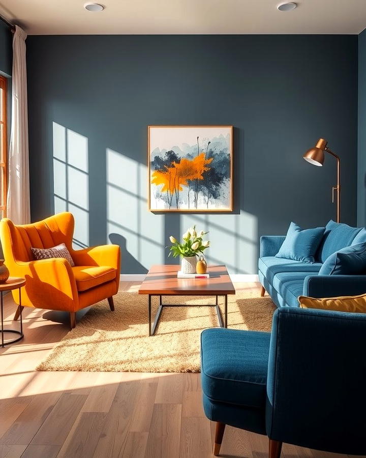 Orange and Blue Upholstery - 25 orange and blue living room ideas