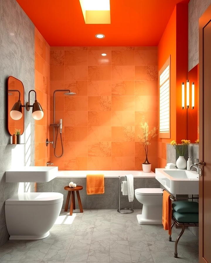 Orange and Gray Combination - 25 Orange Bathroom Ideas