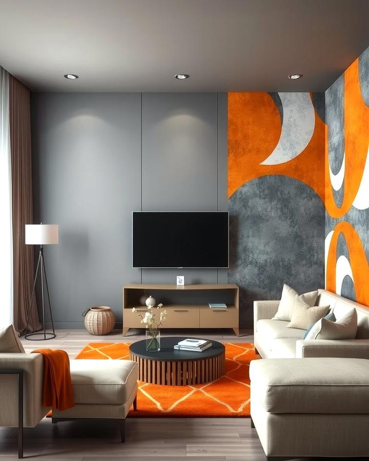 Orange and Grey Abstract Wallpaper - 25 Orange and Grey Living Room Ideas