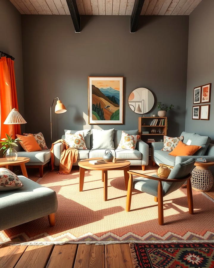 Orange and Grey Bohemian Style - 25 Orange and Grey Living Room Ideas