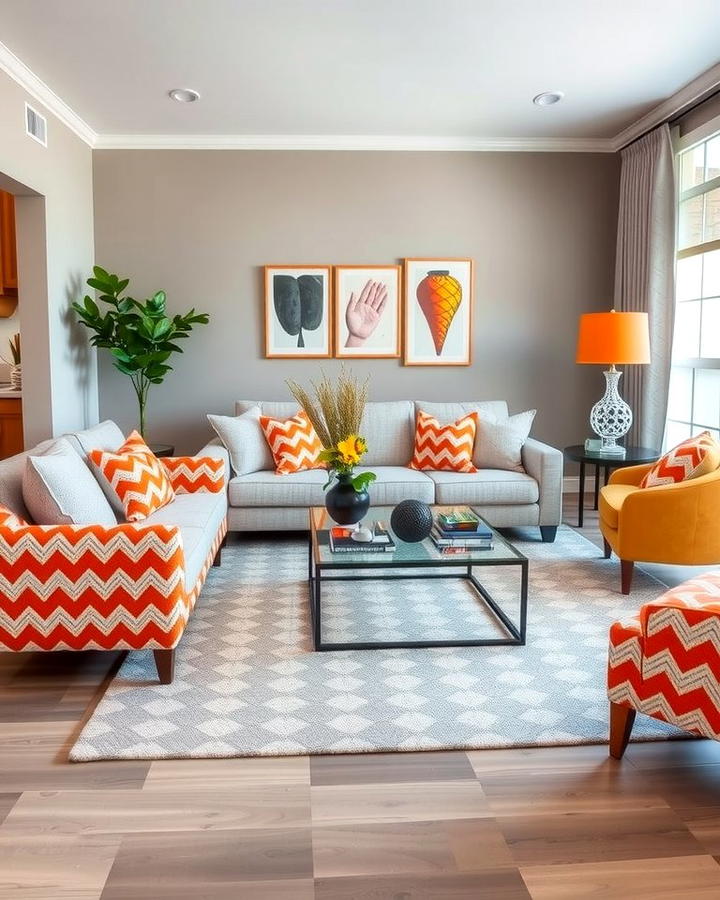 Orange and Grey Chevron Patterns - 25 Orange and Grey Living Room Ideas