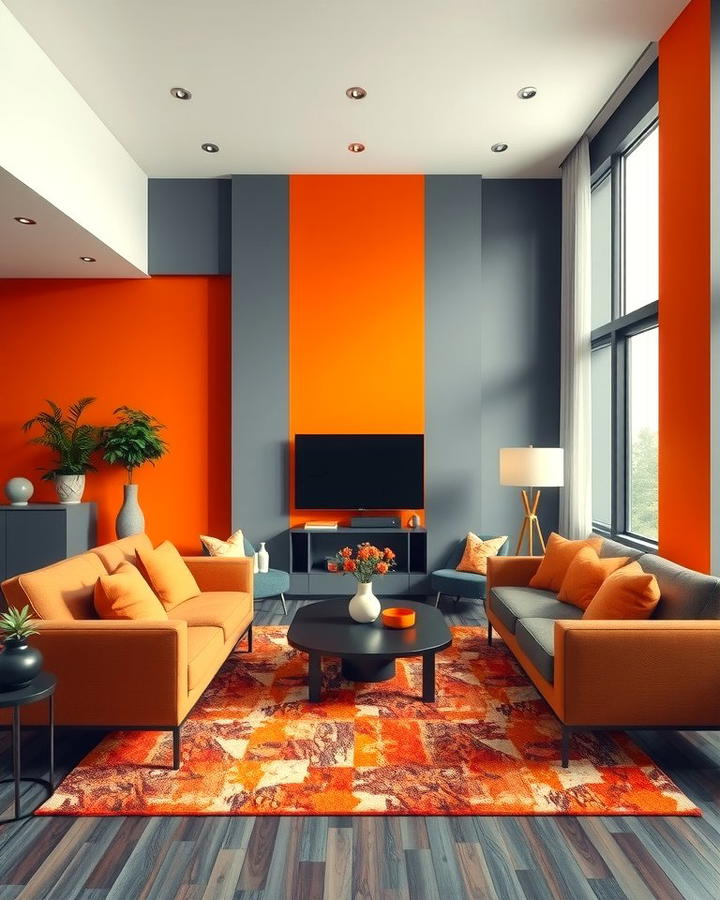 Orange and Grey Color Blocking - 25 Orange and Grey Living Room Ideas