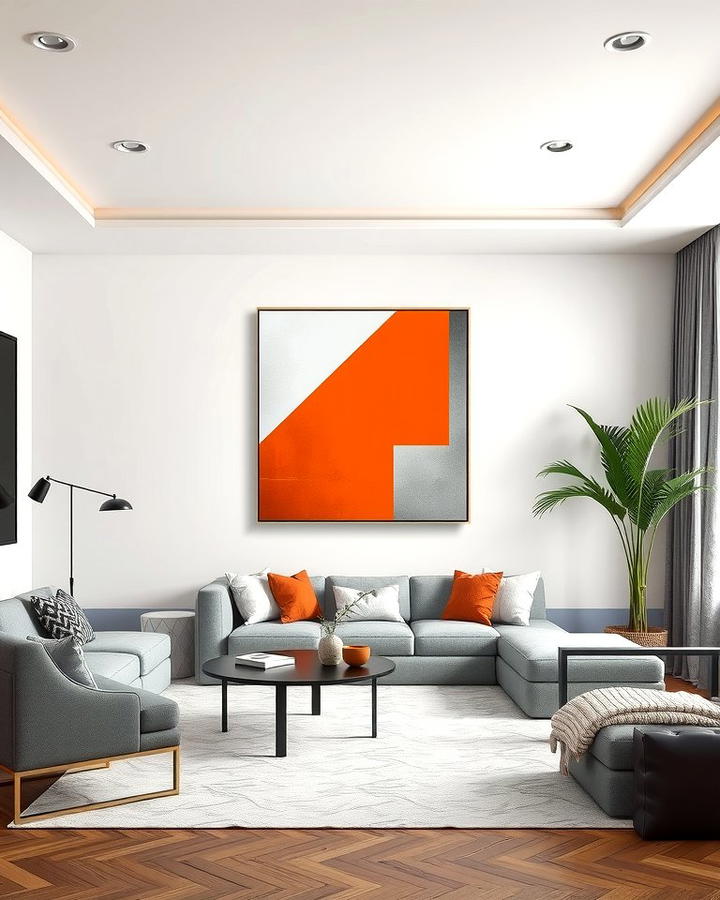 Orange and Grey Geometric Artwork - 25 Orange and Grey Living Room Ideas