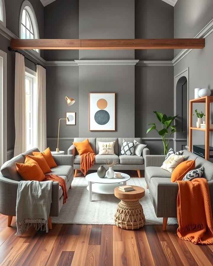 Orange and Grey Scandinavian Design - 25 Orange and Grey Living Room Ideas