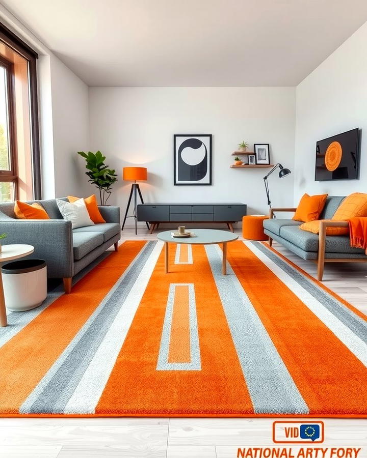 Orange and Grey Striped Rugs - 25 Orange and Grey Living Room Ideas