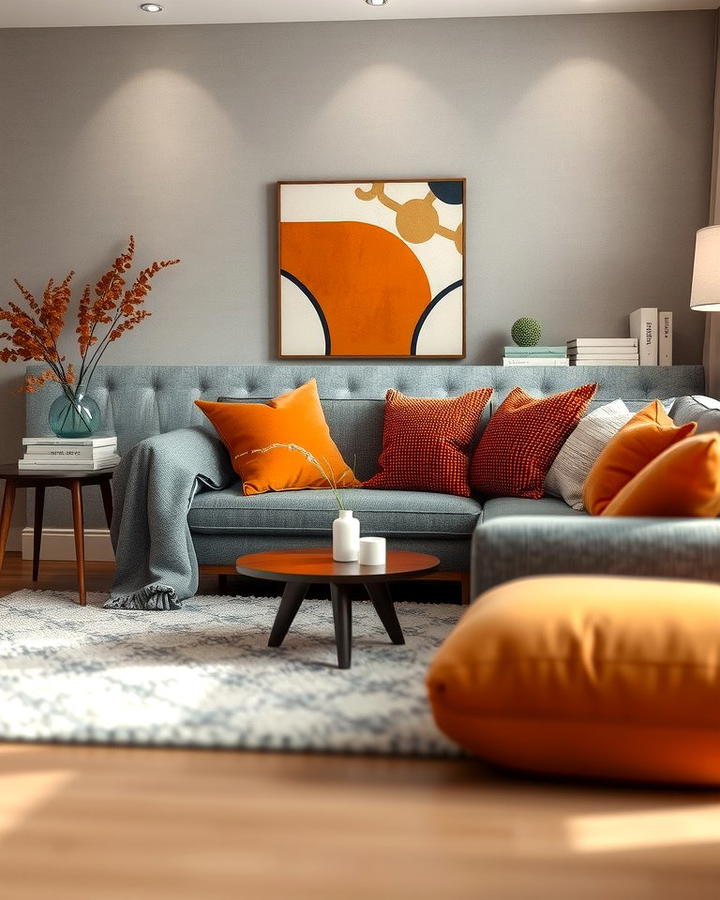 Orange and Grey Textured Fabrics - 25 Orange and Grey Living Room Ideas