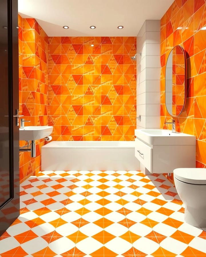 Orange and White Tile Pattern - 25 Orange Bathroom Ideas