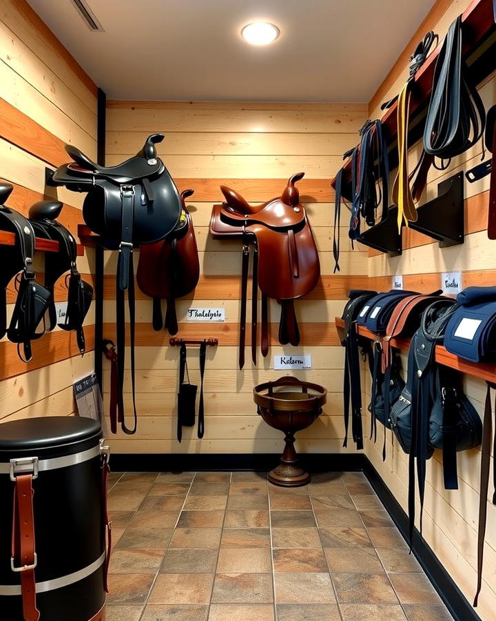 Organized Saddle Wall - 30 Tack Room Ideas