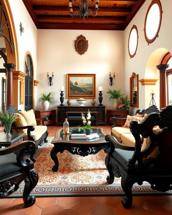 Ornate Carved Furniture - 25 Spanish Style Living Room Ideas