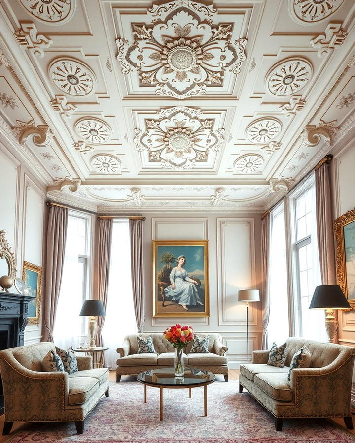 Ornate Ceiling Details - 25 Parisian-style Living Room Ideas