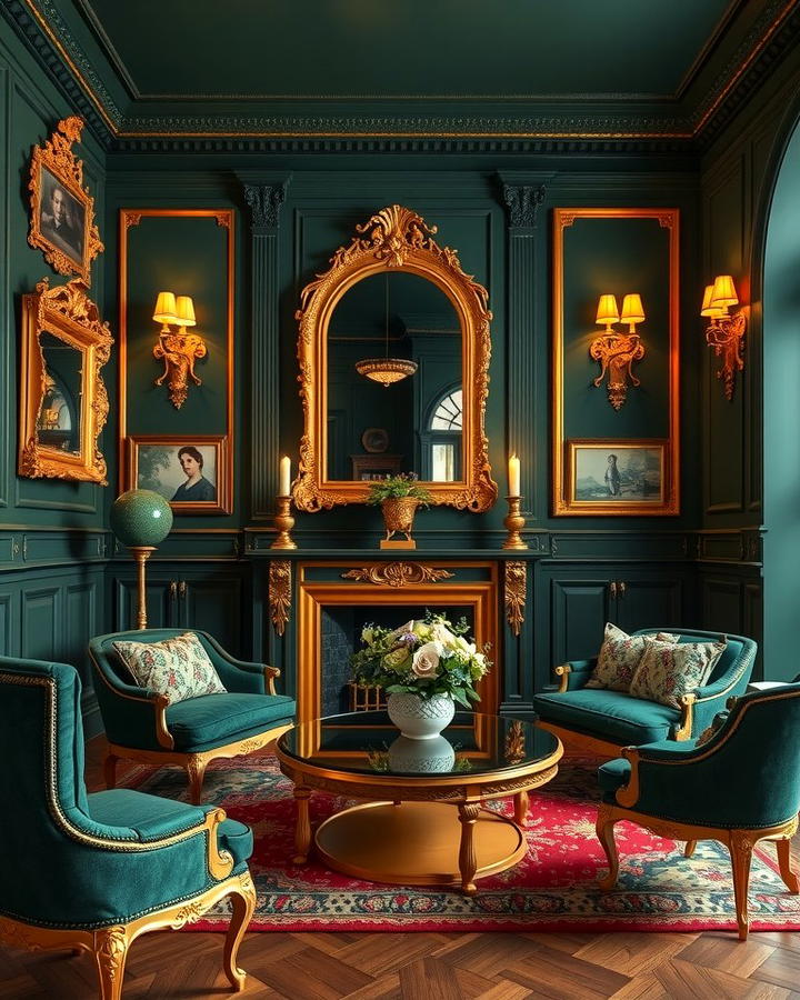 Ornate Gold Accents - 25 Victorian Dark Green Living Room Ideas