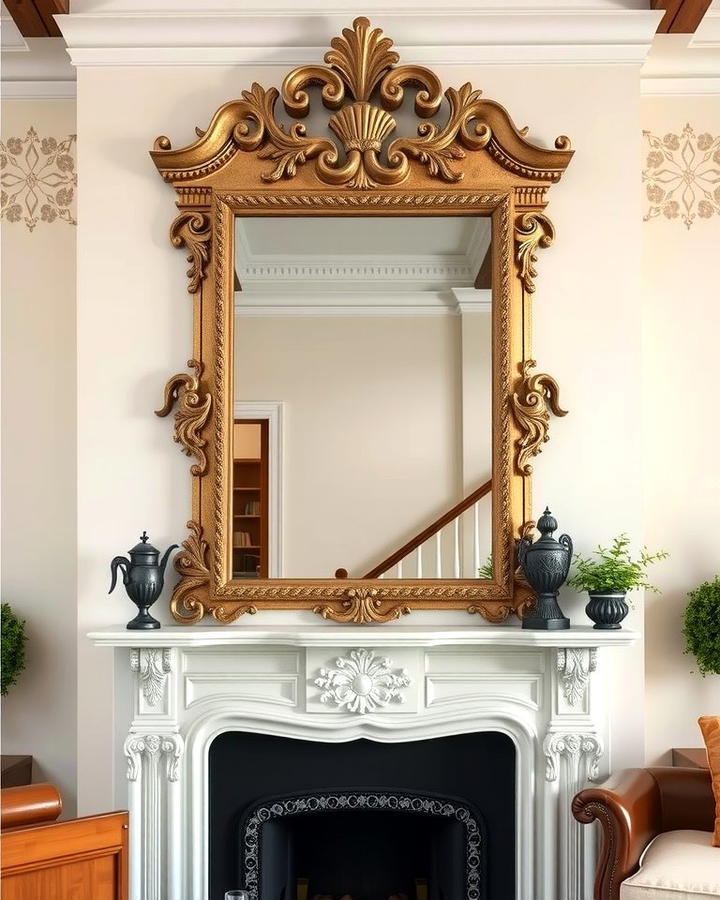 Ornate Vintage Mirror for Timeless Charm - 25 Mirror Over Fireplace Ideas