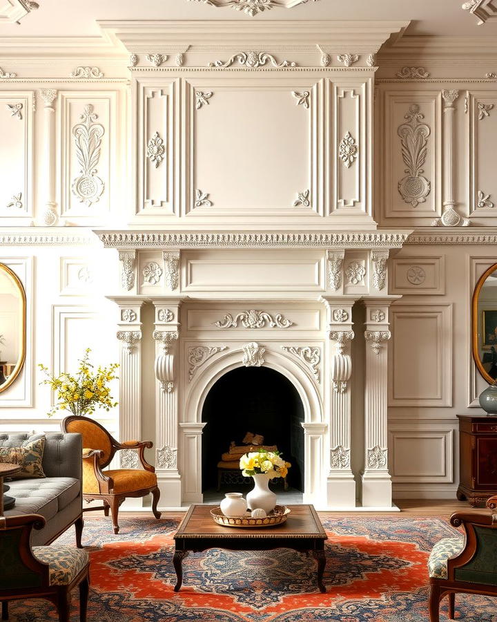 Ornate White Mantel - 25 White Fireplace Ideas