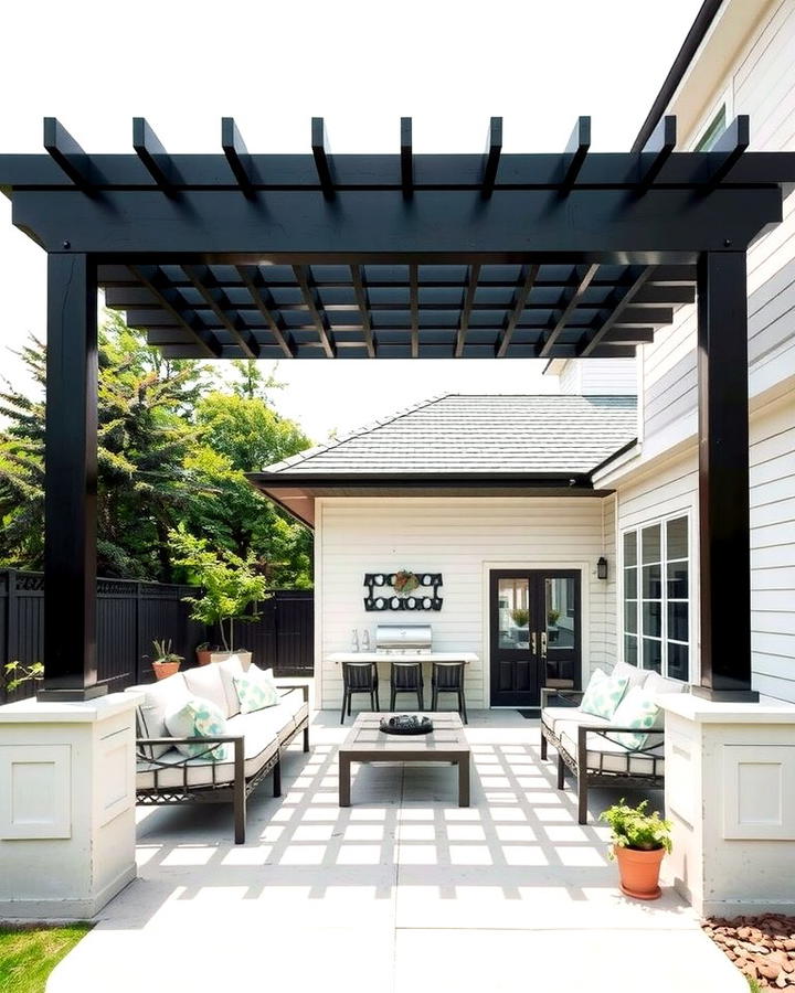 Outdoor Charm Black Pergolas Over White Patios - 30 single story white house black trim