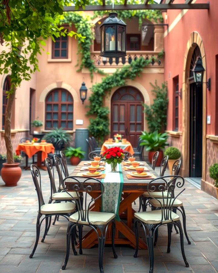 Outdoor Dining with Rustic Tables - 25 spanish courtyard ideas