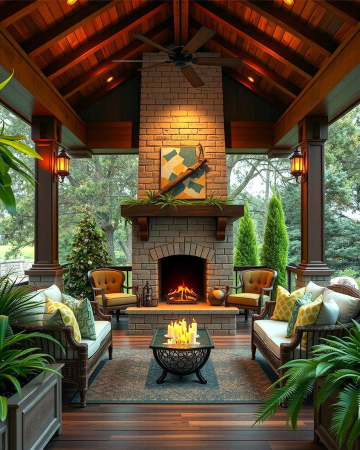 Outdoor Fireplace Focal Point - 30 Large Front Porch Ideas