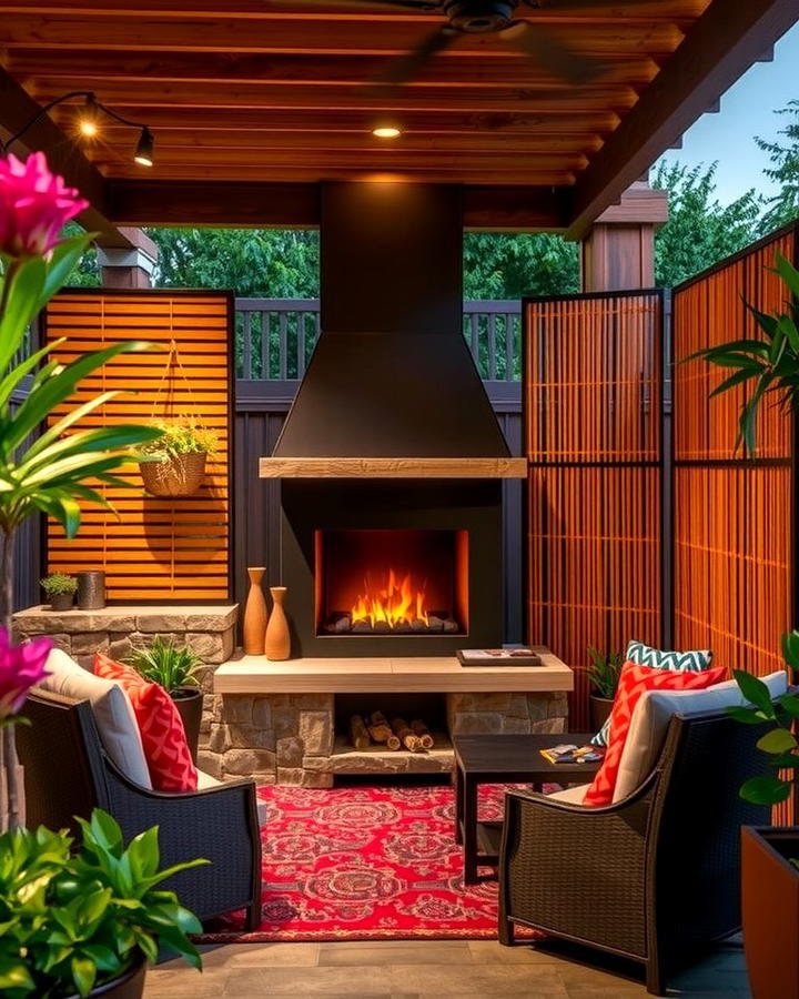 Outdoor Fireplace with Privacy Screens - 25 Outdoor Corner Fireplace Ideas