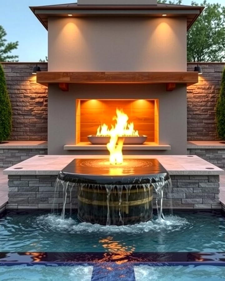 Outdoor Fireplace with Water Feature - 25 Outdoor Corner Fireplace Ideas