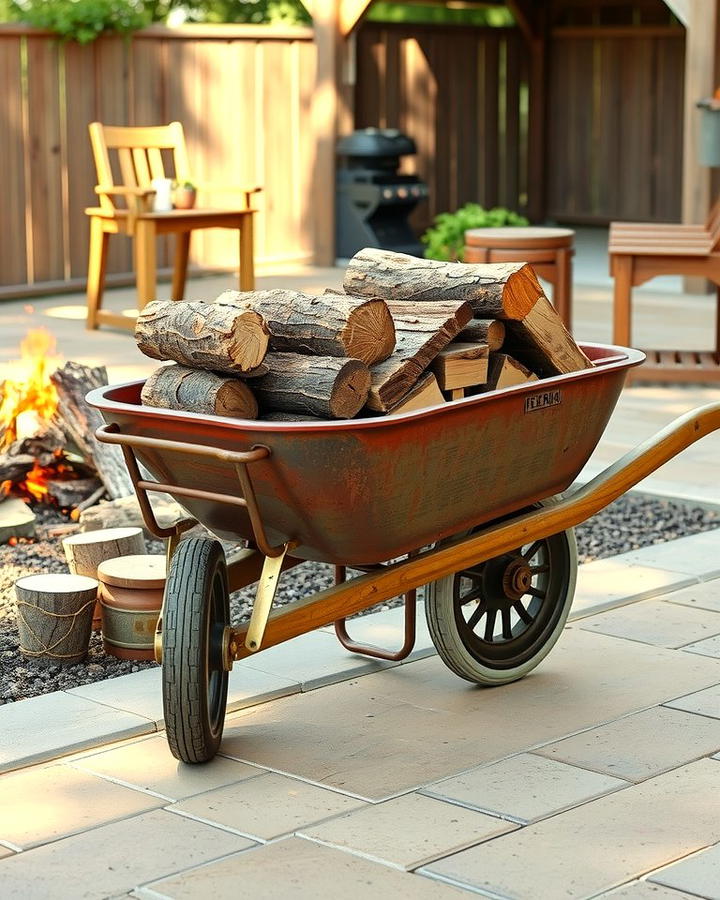 Outdoor Firewood Holder 2 - 25 Old Wheelbarrow Ideas