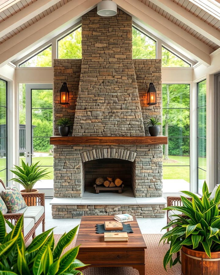 Outdoor Inspired Fireplace - 25 Sunroom With Fireplace Ideas