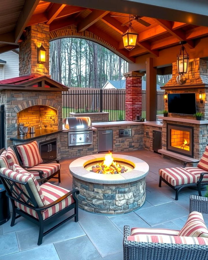 Outdoor Kitchen with Built In Fire Pit - 30 Pool House With Outdoor Kitchen Ideas