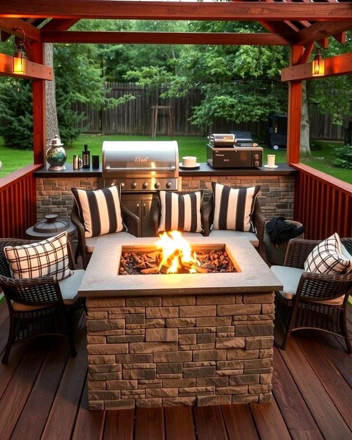 Outdoor Kitchen with a Built In Fire Pit - 25 Outdoor Kitchen on Deck