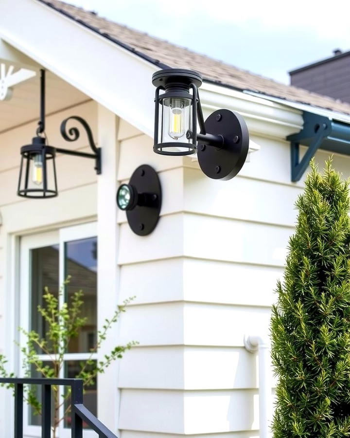 Outdoor Lighting with Black Metal Fixtures - 30 single story white house black trim