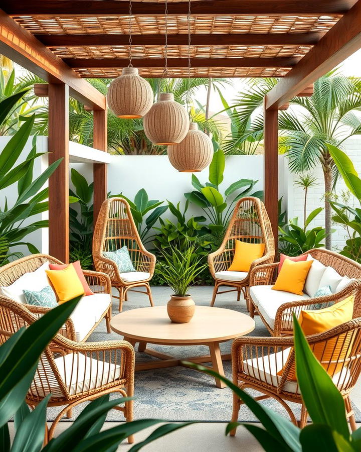 Outdoor Living Spaces with Rattan Furniture - 25 Tropical Landscape Ideas