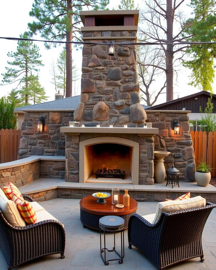 Outdoor River Rock Fireplace with a Chimney - 25 River Rock Fireplace Ideas