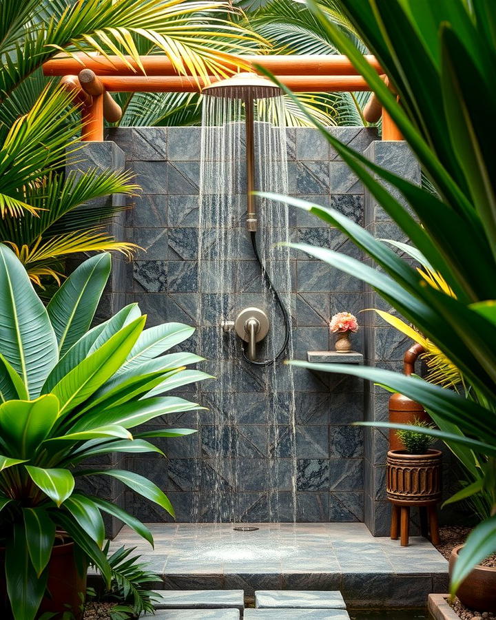 Outdoor Shower Oasis - 25 Tropical Pool Landscaping Ideas