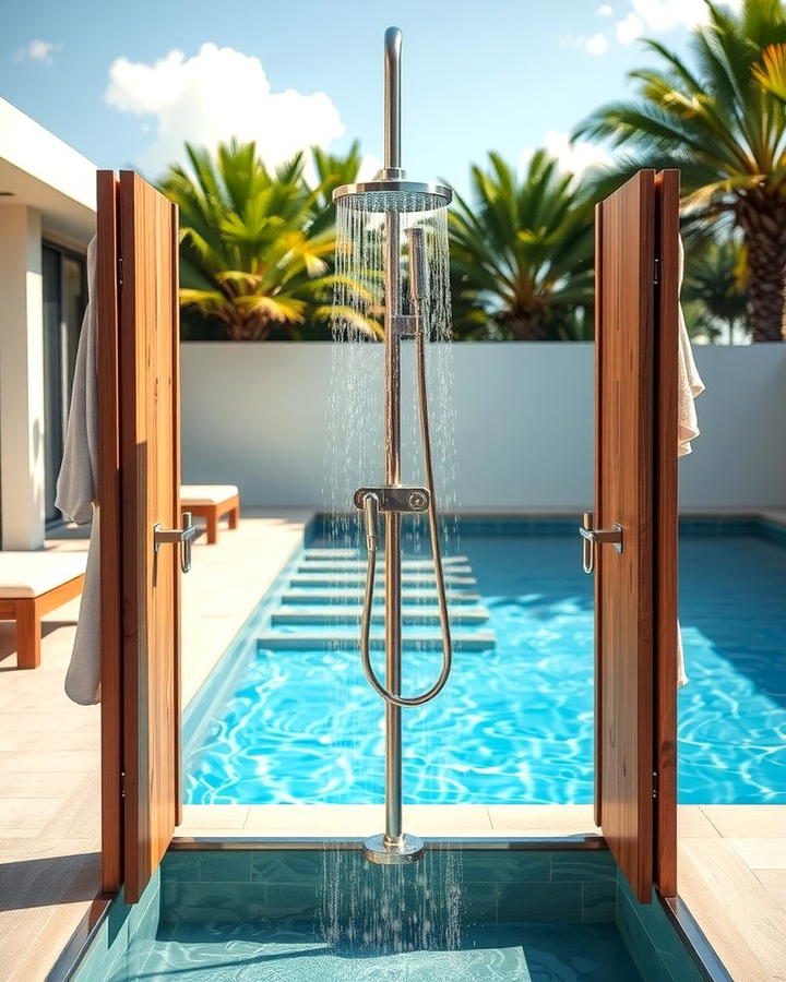 Outdoor Shower for Poolside Rinsing - 25 Pool Decor Ideas