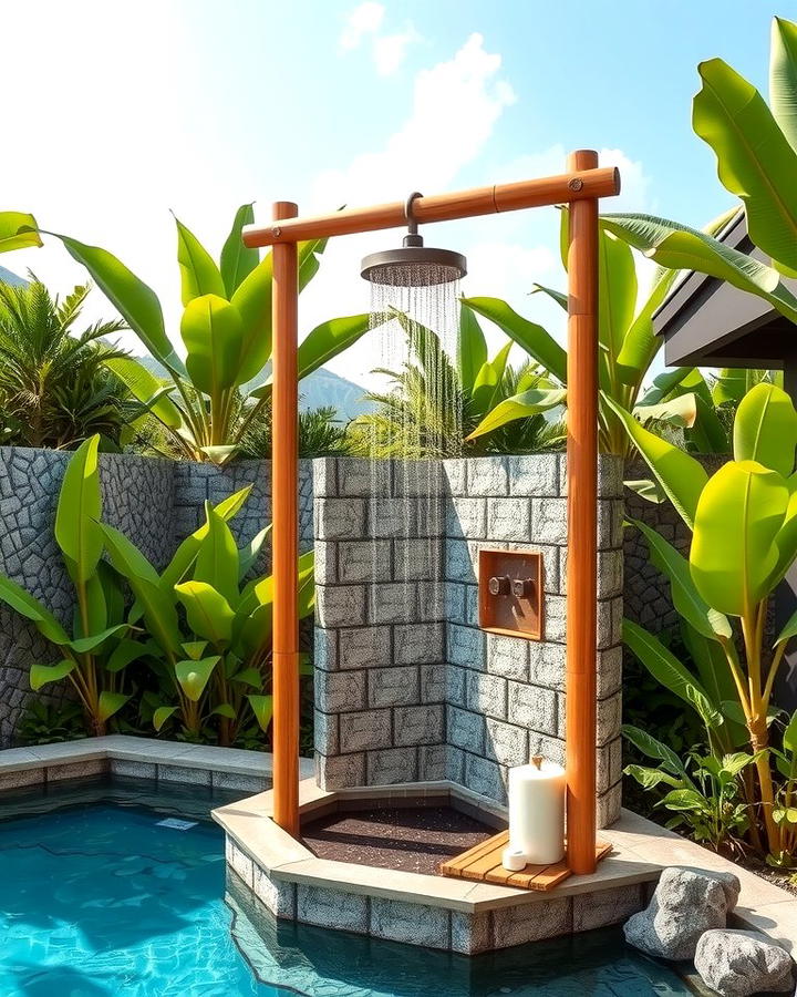 Outdoor Showers for Convenience - 25 Tropical Pool Landscaping Ideas