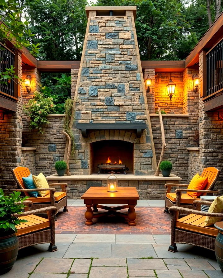 Outdoor Stacked Stone Fireplace Oasis - 25 Stacked Stone Fireplace Ideas