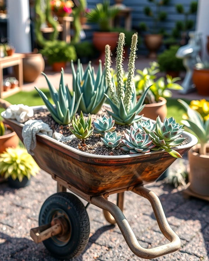 Outdoor Succulent Display - 25 Old Wheelbarrow Ideas