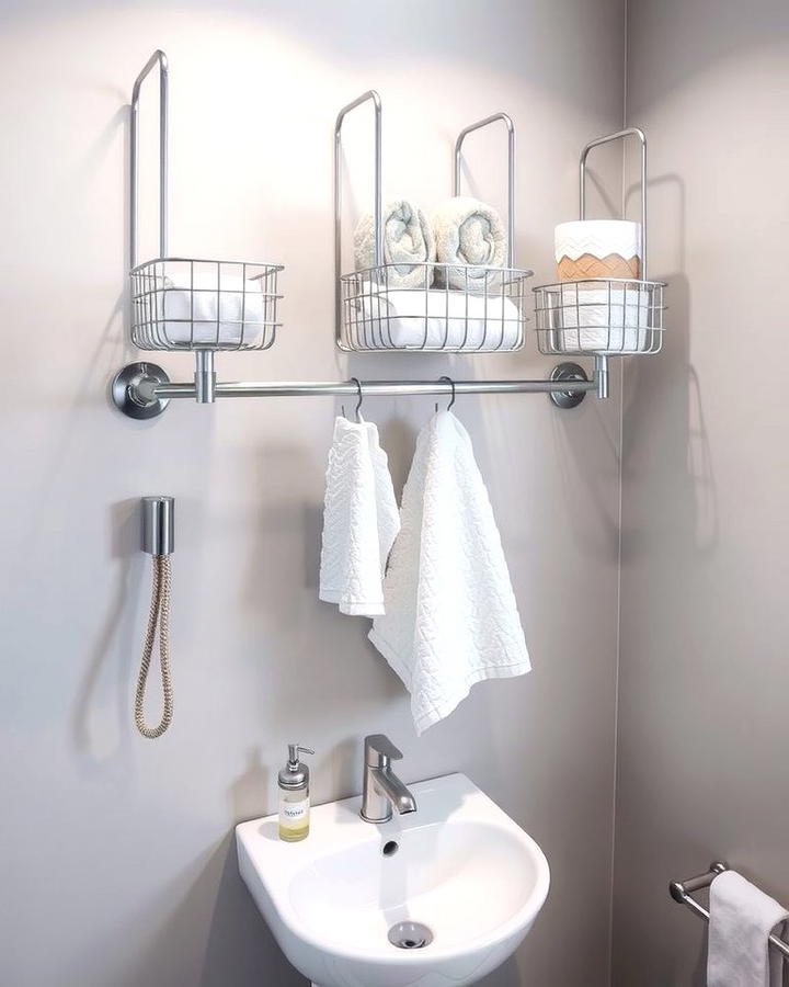 Over the Toilet Bar with Hooks - 25 Over Toilet Storage Ideas