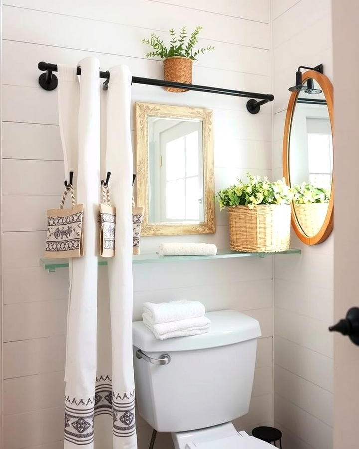 Over the Toilet Curtain Rod with Hooks - 25 Over Toilet Storage Ideas