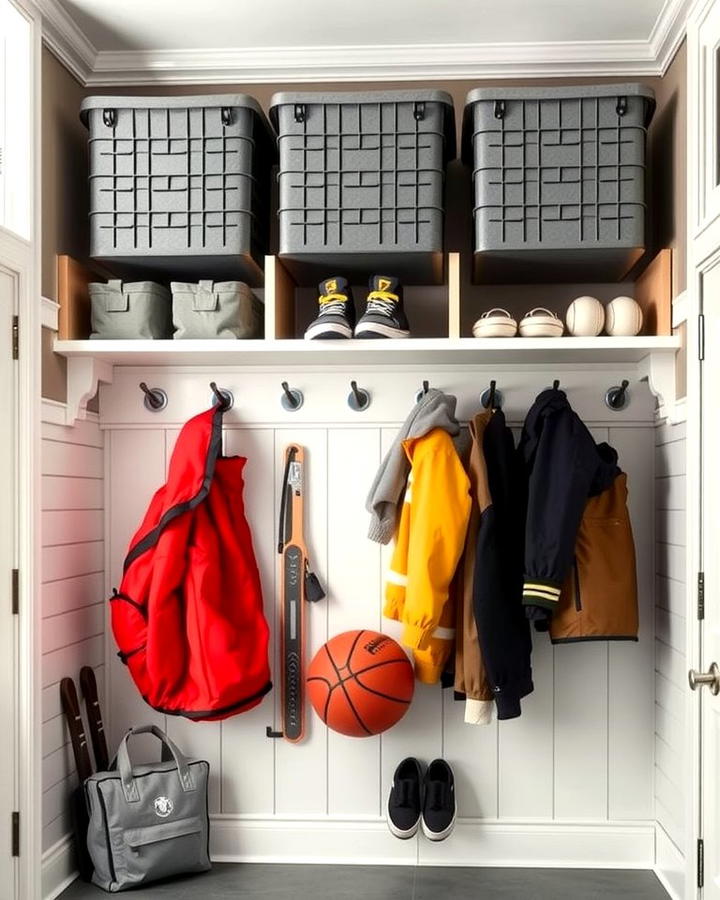 Overhead Storage Bins - 25 Small Mudroom Ideas