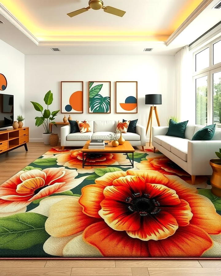 Oversized Floral Designs - 30 Living Room Rug Ideas