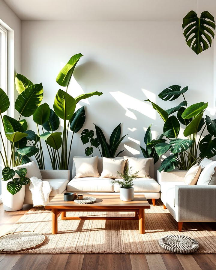 Oversized Indoor Plants - 25 Organic Modern Living Room Design Ideas