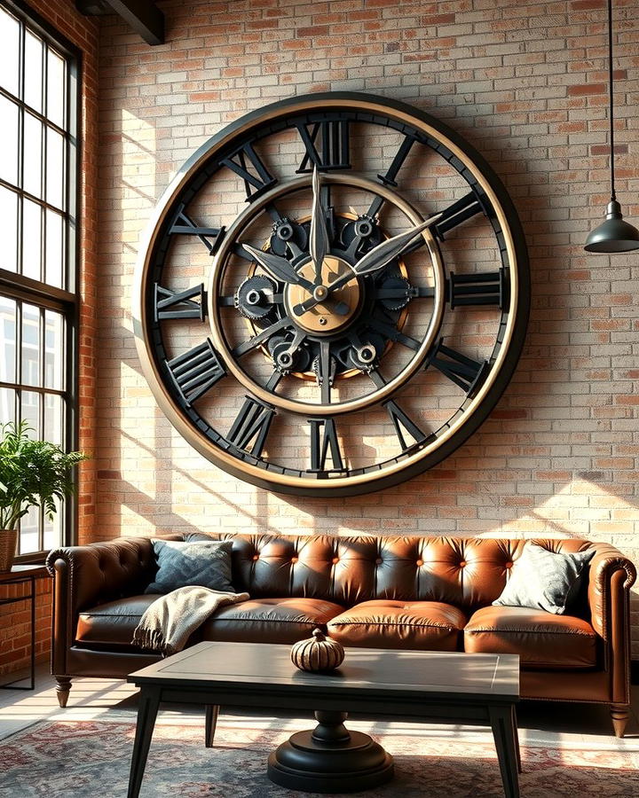 Oversized Wall Clocks - 30 Industrial Living Room Ideas