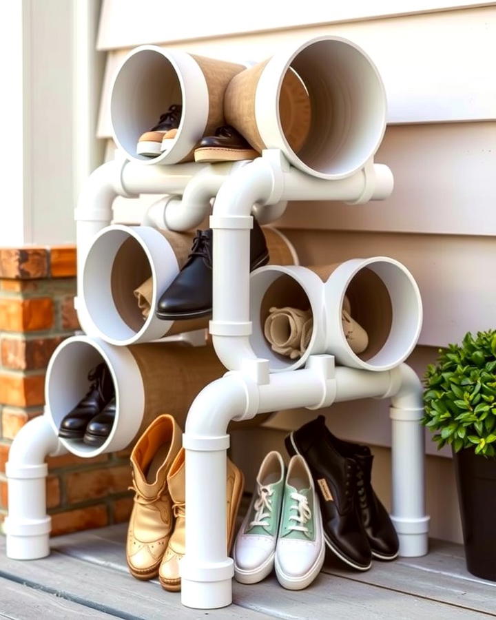 PVC Pipe Shoe Organizer - 25 Outdoor Shoe Storage Ideas