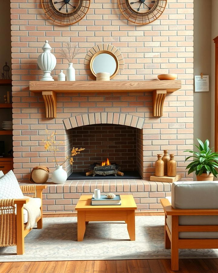 Painted Brick Fireplace in Warm Tones - 25 Rustic Living Room With a Brick Fireplace Ideas