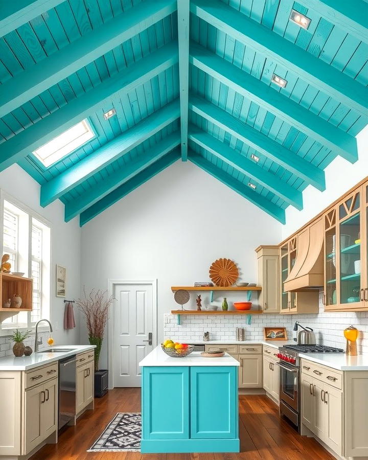 Painted Wood Beams for a Pop of Color - 25 Vaulted Ceiling Kitchen Ideas