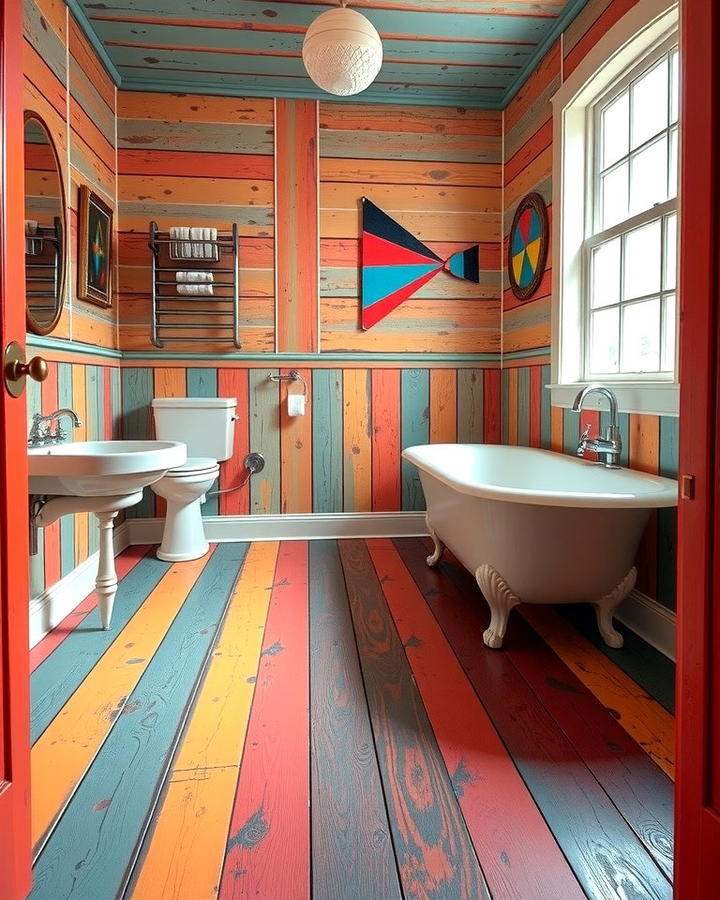 Painted Wood Floors for a Pop of Color - 30 Ideas for Wood Floors in Bathrooms