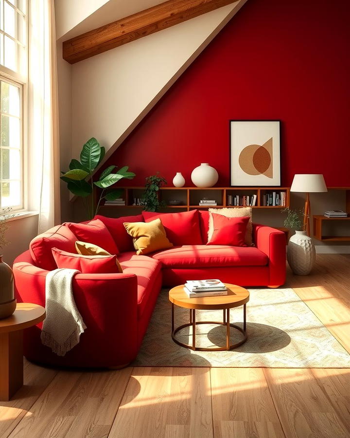 Pair with Earthy Tones - 25 Red Couch Living Room Ideas